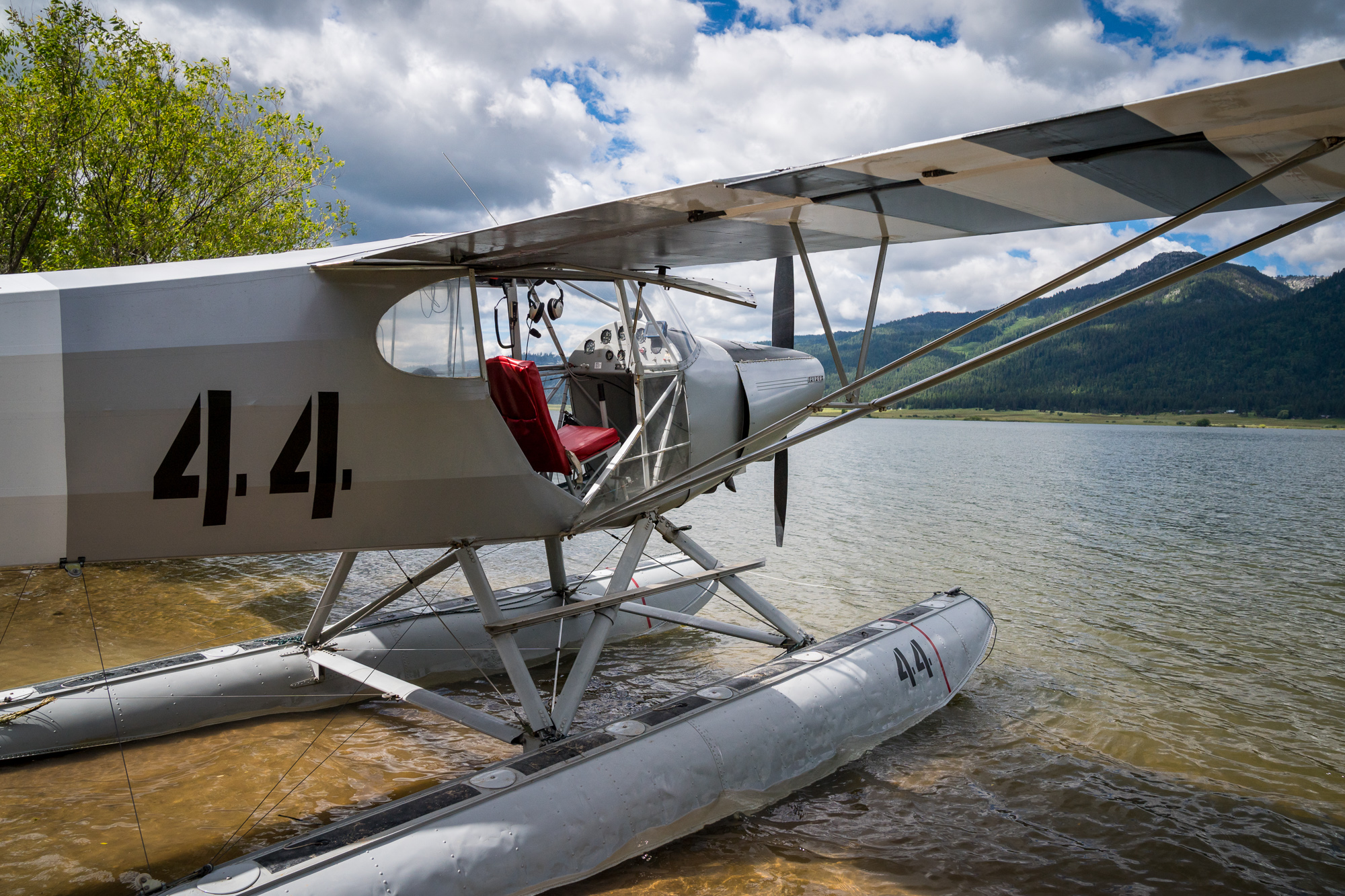 A plane on float skis sitting on Lake Cascade, Idaho.