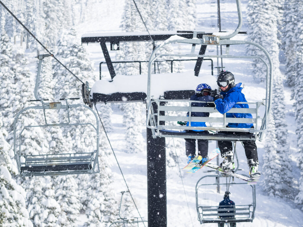Catching the chair lift at Brundage Mountain