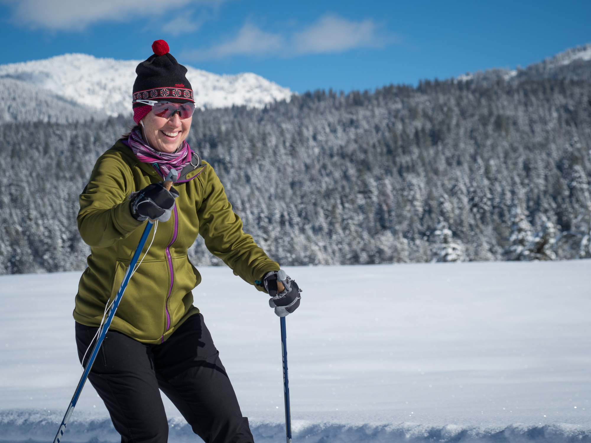 Skate Skiing on the groomed trails at Jug Mountain Ranch in McCall, Idaho