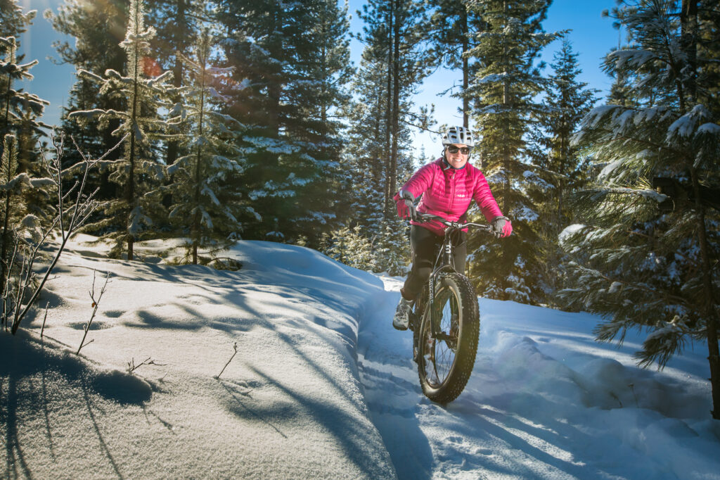 Fat tire winter biking trails at Jug Mountain Ranch, McCall, Idaho.