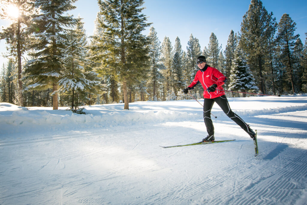 Nordic Skiing the groomed trails at Jug Mountain Ranch, McCall, Idaho.